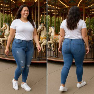 👖 YMI Curvy Fit Distressed Blue Skinny Jeans